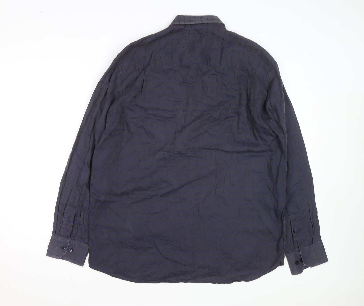 Jack Lipson Signature Men's Blue Geometric Cotton Long Sleeve Shirt L