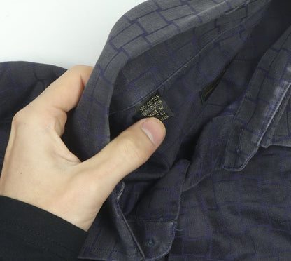 Jack Lipson Signature Men's Blue Geometric Cotton Long Sleeve Shirt L