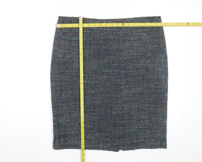 Marks and Spencer Women Blue Tweed Knee Length Wool Blend Pencil Skirt Size 16