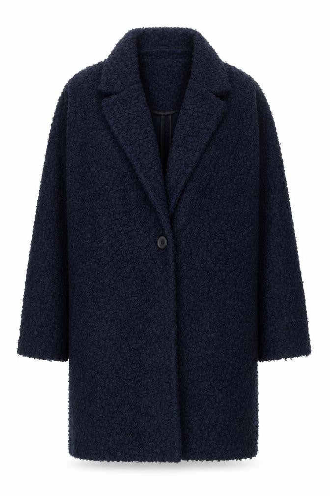 Tu Women Blue Boucle Mid-Length Overcoat Size 8