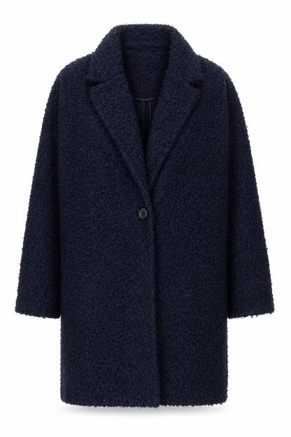 Tu Women Blue Boucle Mid-Length Overcoat Size 8
