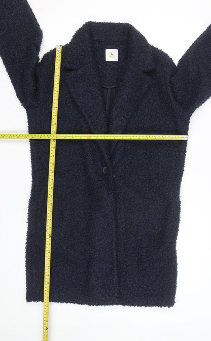 Tu Women Blue Boucle Mid-Length Overcoat Size 8