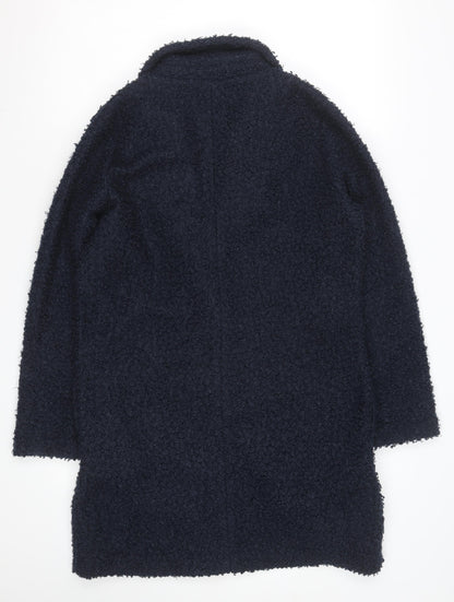 Tu Women Blue Boucle Mid-Length Overcoat Size 8