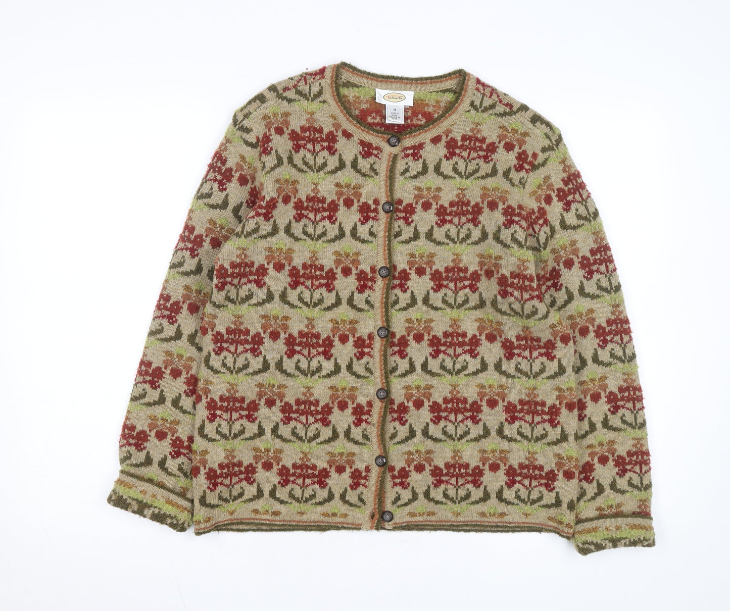Talbots Women’s Beige Floral Wool Blend Button Cardigan Size M