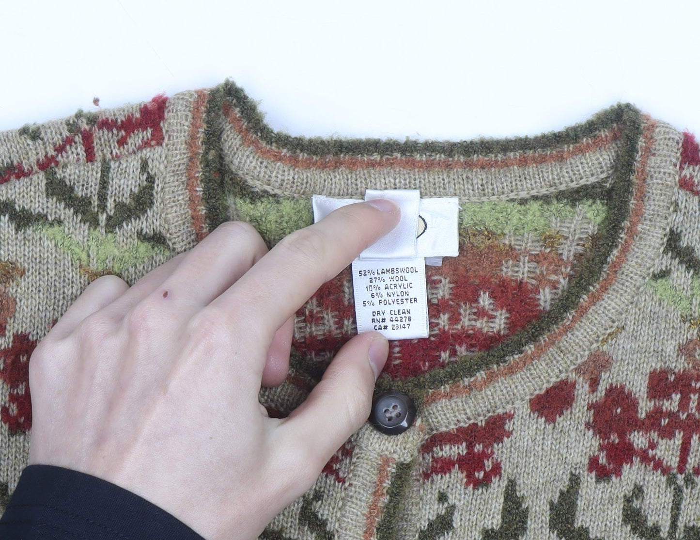 Talbots Women’s Beige Floral Wool Blend Button Cardigan Size M