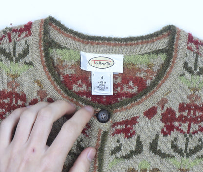 Talbots Women’s Beige Floral Wool Blend Button Cardigan Size M