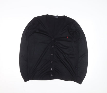 Ralph Lauren Men's Black Cotton V-Neck Cardigan M