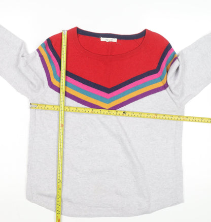 White Stuff Women's Grey Multi Stripe Jumper Size 12 Wool Blend
