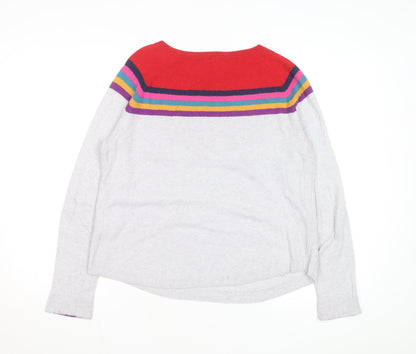 White Stuff Women's Grey Multi Stripe Jumper Size 12 Wool Blend