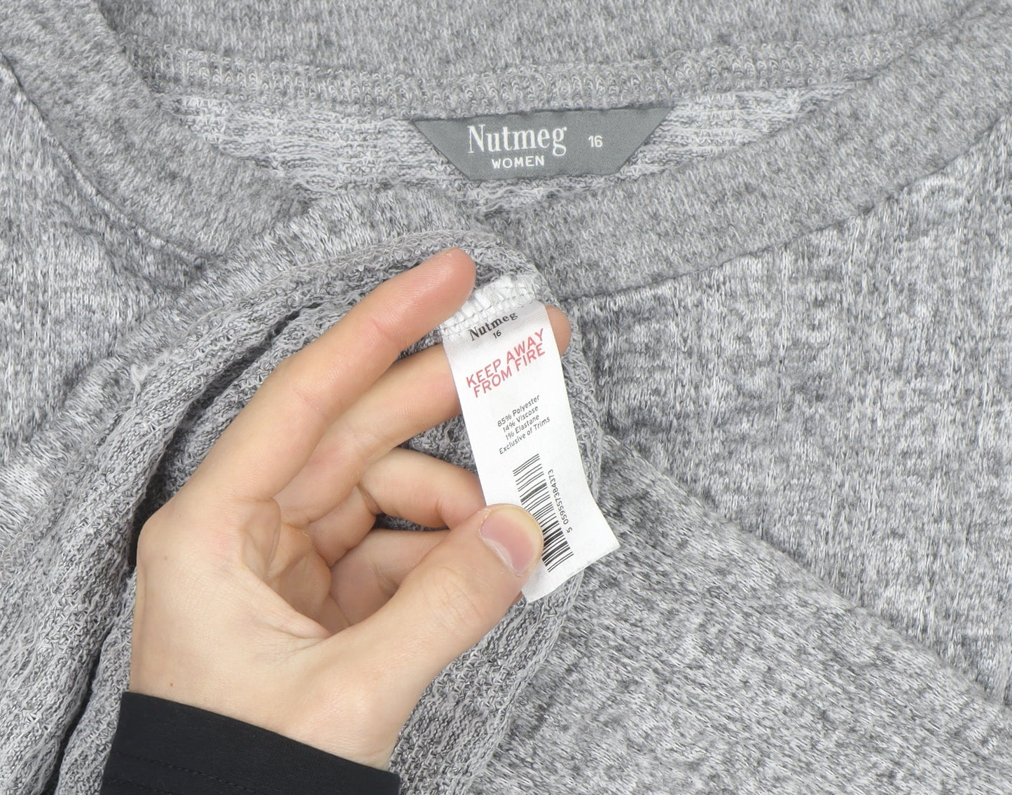 Nutmeg Women Grey Cable-Knit Pullover Jumper Size 16