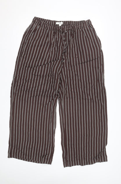 Marks and Spencer Womens Brown Striped Cropped Wide-Leg Trousers Size 14