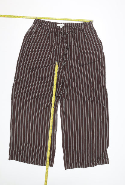Marks and Spencer Womens Brown Striped Cropped Wide-Leg Trousers Size 14