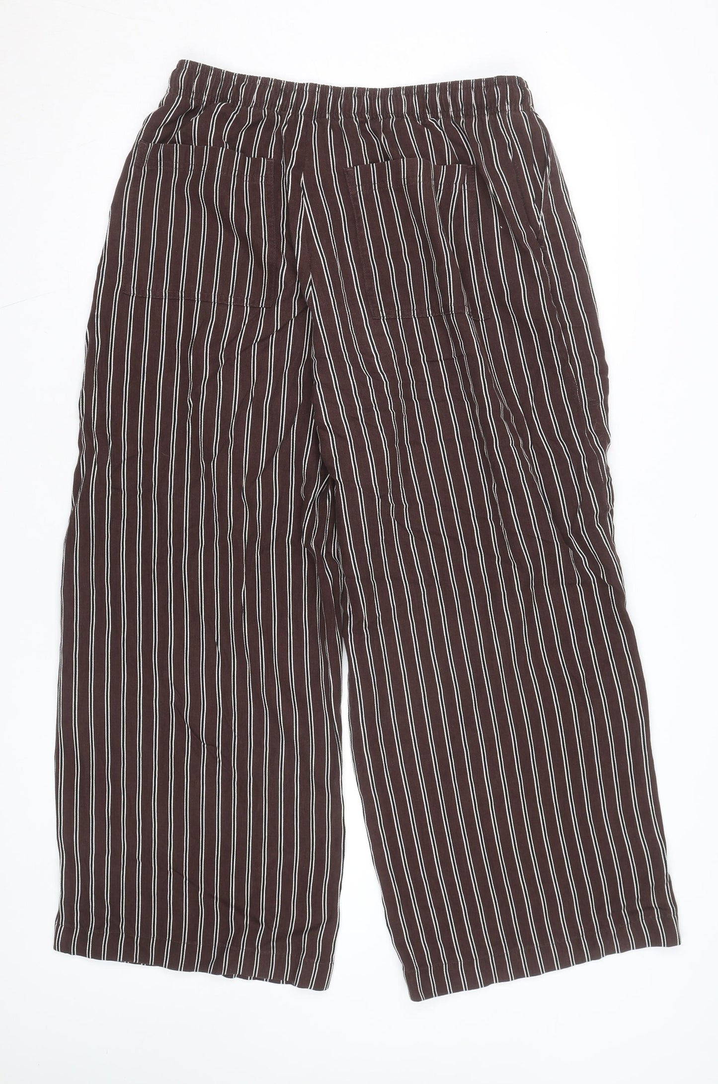 Marks and Spencer Womens Brown Striped Cropped Wide-Leg Trousers Size 14