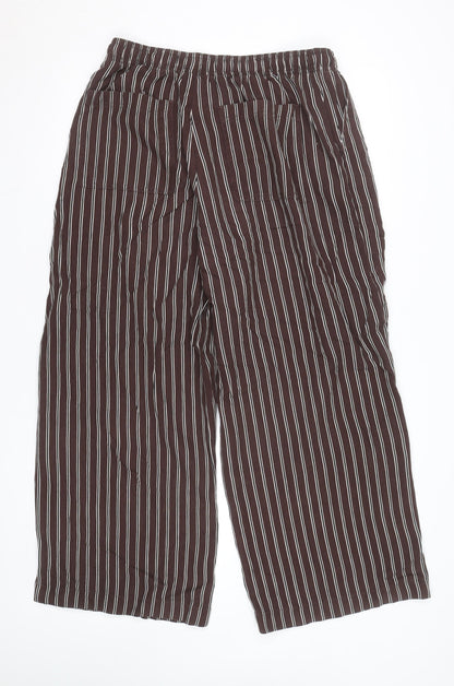 Marks and Spencer Womens Brown Striped Cropped Wide-Leg Trousers Size 14