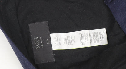 Marks and Spencer Men's Blue Slim Fit Chino Trousers 34W 31L