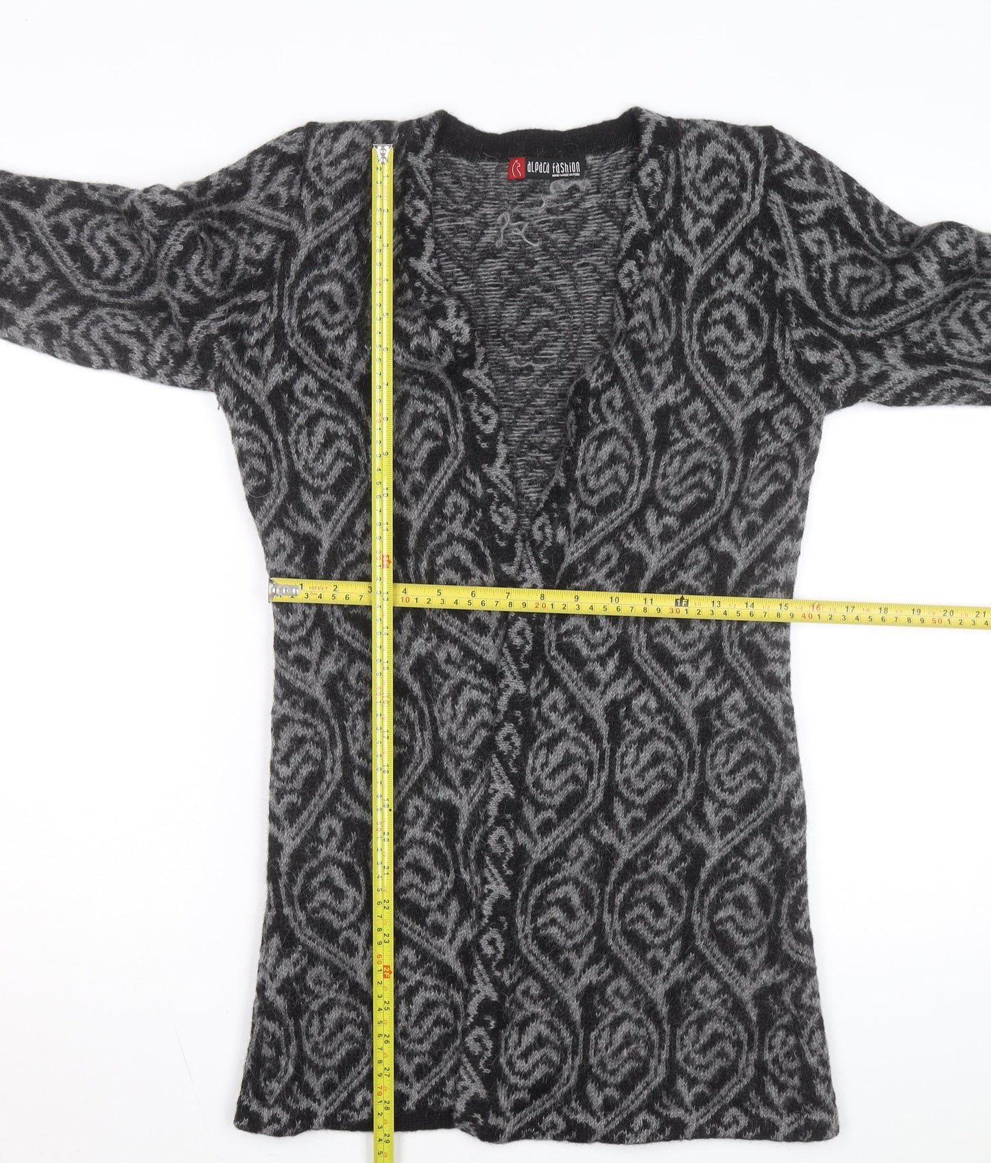 Alpaca Fashion Women's Grey Geometric Long Sleeve Cardigan M