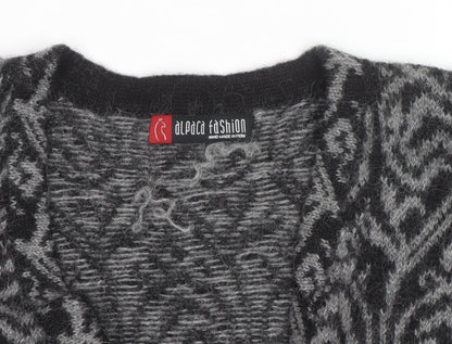 Alpaca Fashion Women's Grey Geometric Long Sleeve Cardigan M