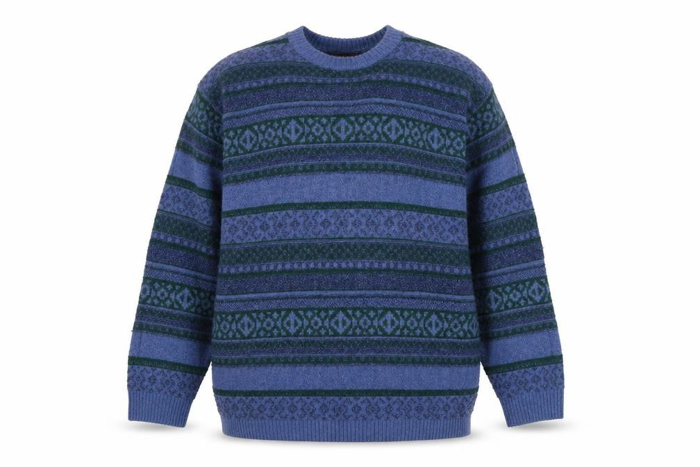 James Cowan Men's Blue Fair Isle Wool Blend Jumper L