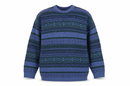 James Cowan Men's Blue Fair Isle Wool Blend Jumper L
