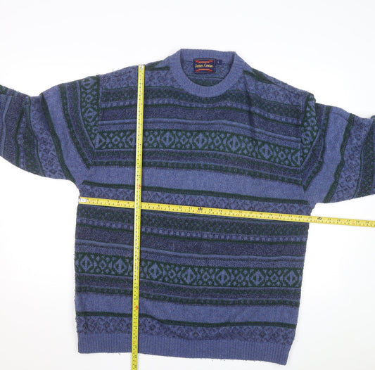 James Cowan Men's Blue Fair Isle Wool Blend Jumper L
