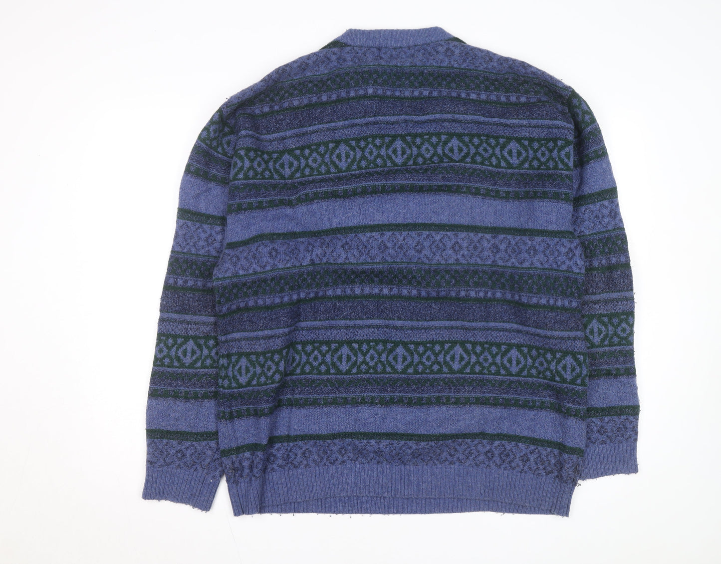 James Cowan Men's Blue Fair Isle Wool Blend Jumper L