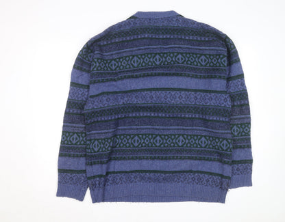 James Cowan Men's Blue Fair Isle Wool Blend Jumper L