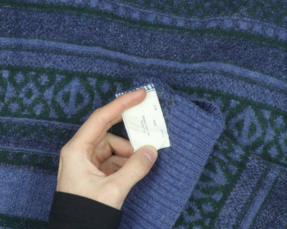 James Cowan Men's Blue Fair Isle Wool Blend Jumper L