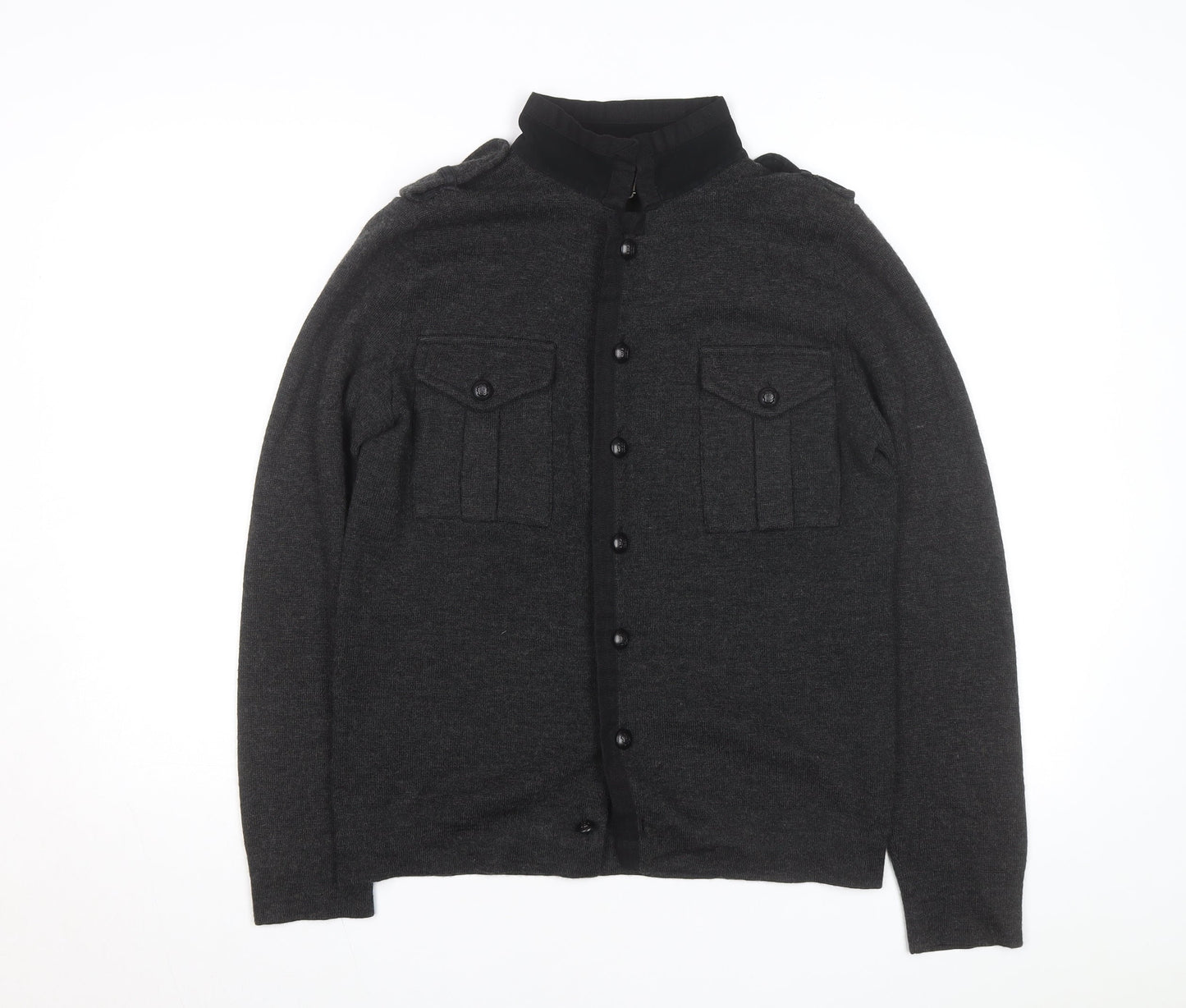 Zara Man Grey Wool Blend Button Cardigan High Neck Size M
