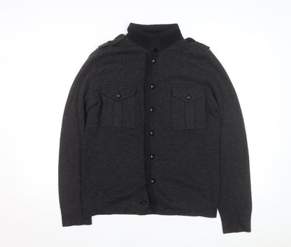 Zara Man Grey Wool Blend Button Cardigan High Neck Size M