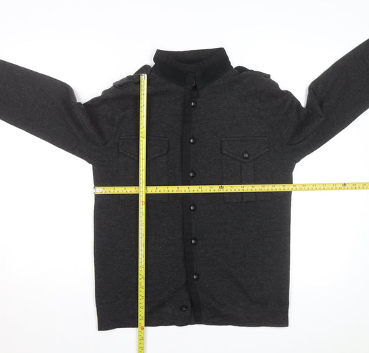Zara Man Grey Wool Blend Button Cardigan High Neck Size M