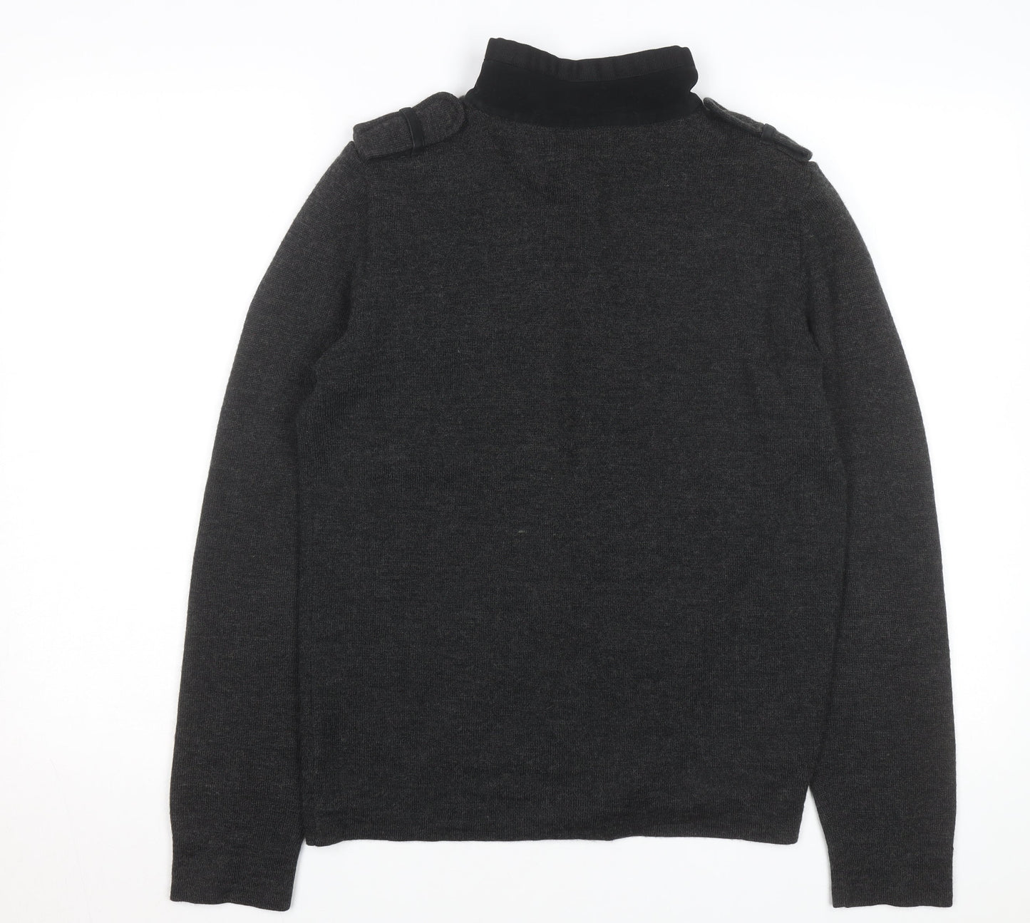 Zara Man Grey Wool Blend Button Cardigan High Neck Size M