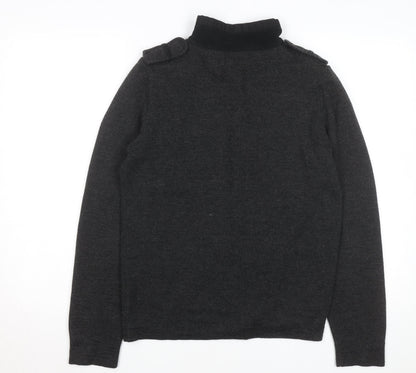 Zara Man Grey Wool Blend Button Cardigan High Neck Size M