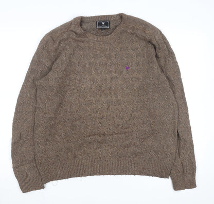 John Partridge Men’s Brown Cable-Knit Wool Blend Jumper XL
