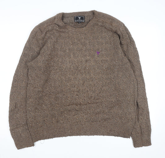 John Partridge Men’s Brown Cable-Knit Wool Blend Jumper XL