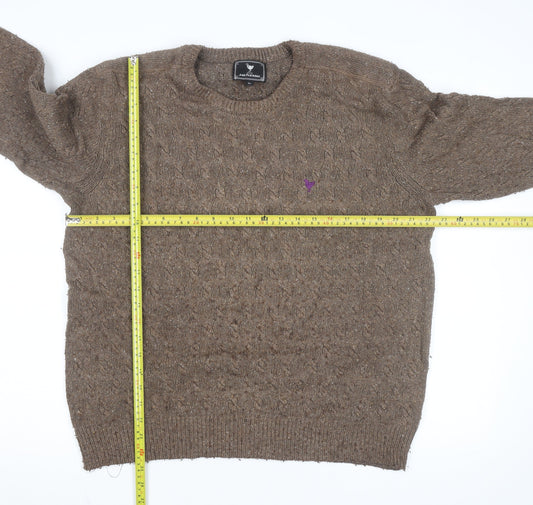 John Partridge Men’s Brown Cable-Knit Wool Blend Jumper XL