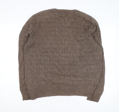 John Partridge Men’s Brown Cable-Knit Wool Blend Jumper XL