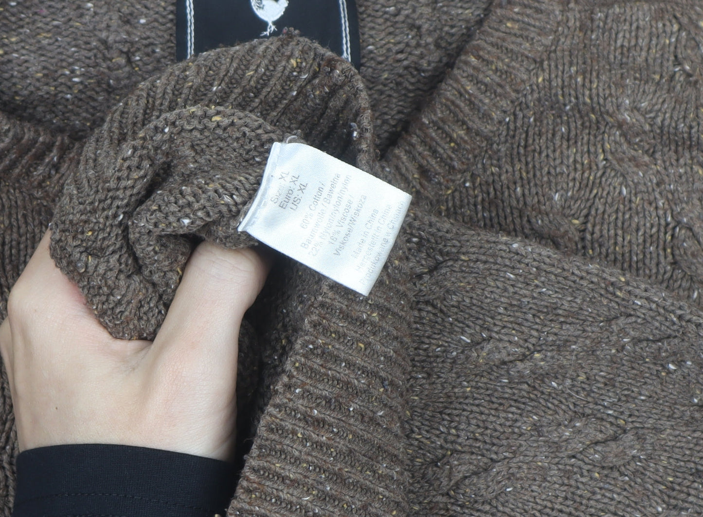 John Partridge Men’s Brown Cable-Knit Wool Blend Jumper XL