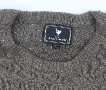 John Partridge Men’s Brown Cable-Knit Wool Blend Jumper XL