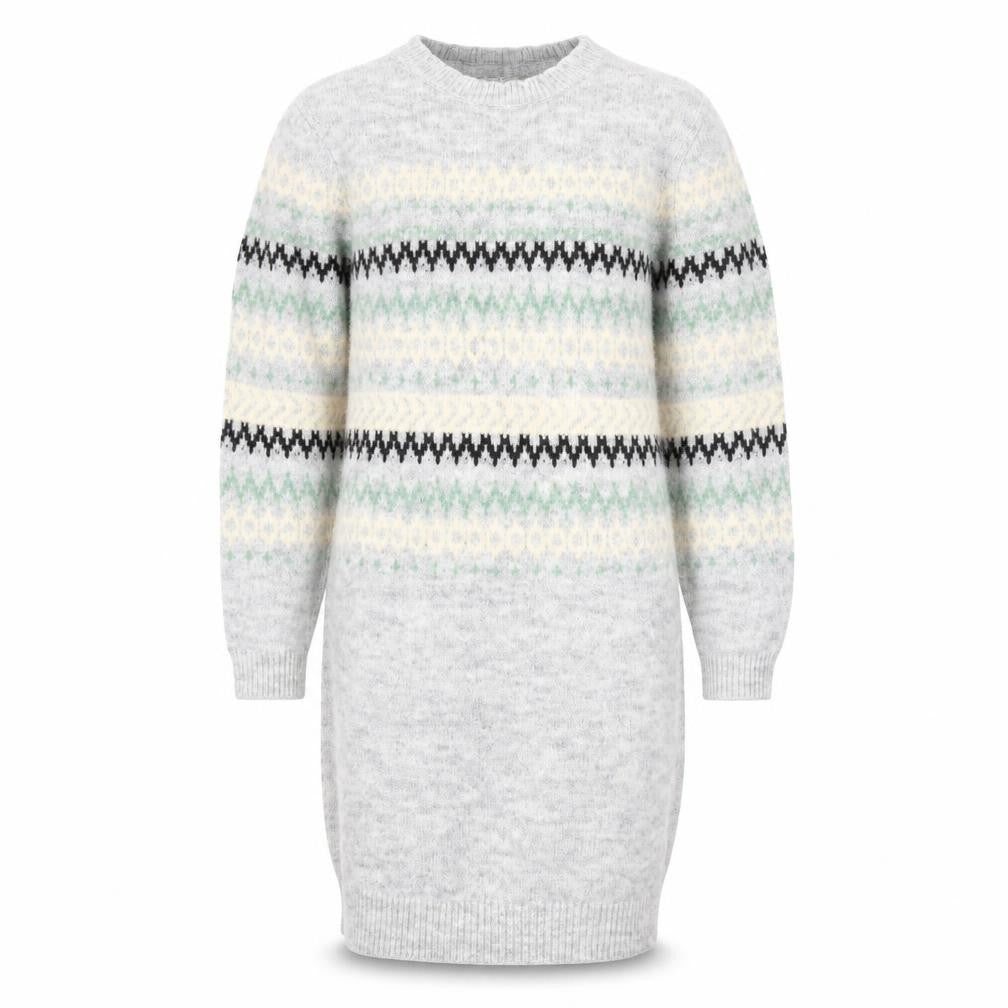 FatFace Girls Grey Fair Isle Long Sleeve Knit Sweater Dress 10-11 Years