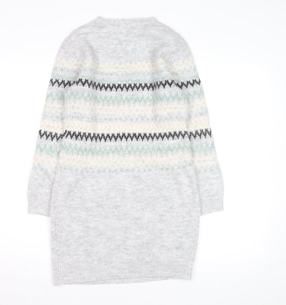 FatFace Girls Grey Fair Isle Long Sleeve Knit Sweater Dress 10-11 Years