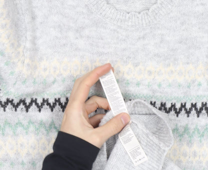 FatFace Girls Grey Fair Isle Long Sleeve Knit Sweater Dress 10-11 Years