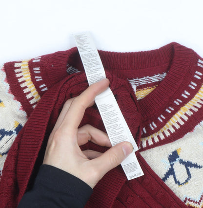 FatFace Girls Red Penguin Knit Sweater Dress 12-13 Years Winter Fair Isle