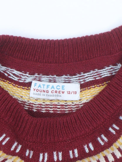 FatFace Girls Red Penguin Knit Sweater Dress 12-13 Years Winter Fair Isle