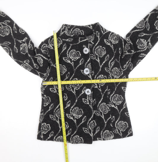 Kaliko Women’s Black Floral Wool Blend Cardigan Size 12