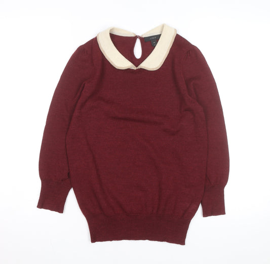 J.Crew Womens Red Collared Merino Wool Jumper XS