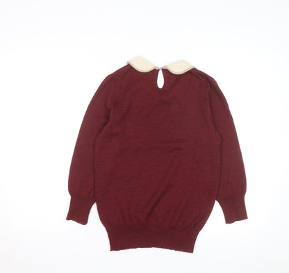 J.Crew Womens Red Collared Merino Wool Jumper XS