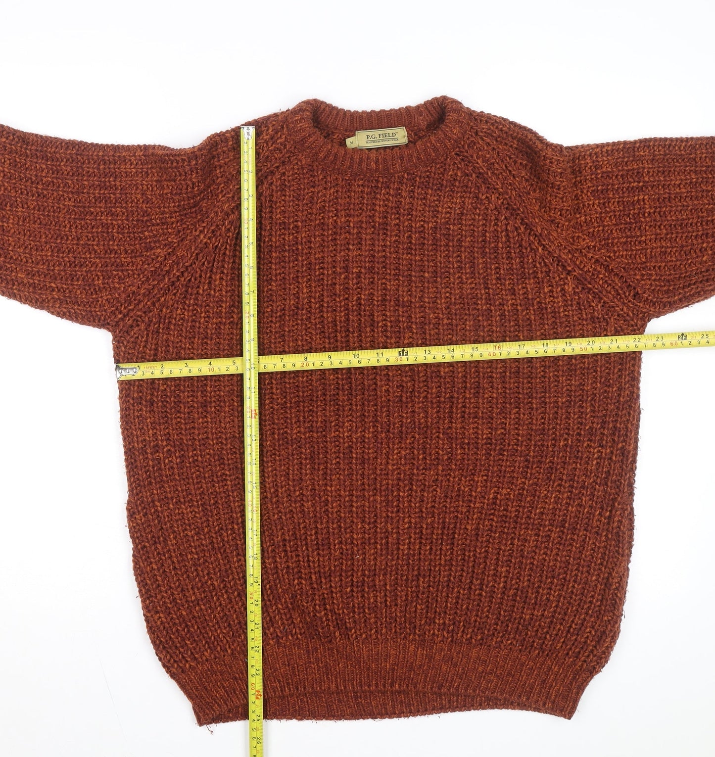 P.G. Field Men's Brown Chunky Knit Crew Neck Jumper Size M