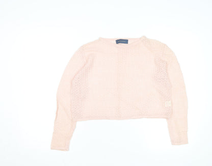 Debenhams Women Pink Linen Open-Knit Long Sleeve Jumper M