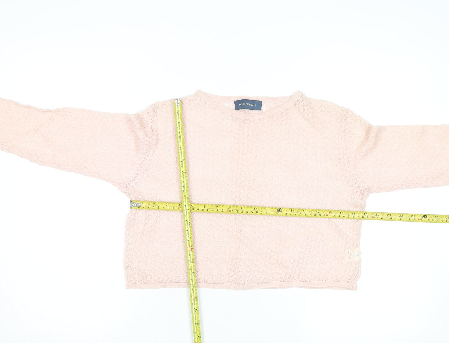 Debenhams Women Pink Linen Open-Knit Long Sleeve Jumper M