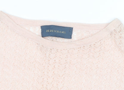Debenhams Women Pink Linen Open-Knit Long Sleeve Jumper M